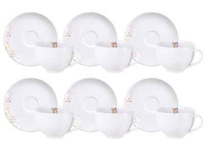 Kit Xícara e Pires de Chá Tramontina Artemis em Porcelana 250ml 12Pçs