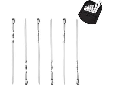 Kit Espetos 6 Peças Churrasco Aço Inoxidável Cromado 40cm