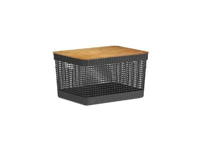 Cesto Organizador OU Grid com Tampa de Bambu 20 Litros Preto