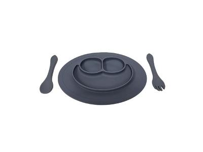 Kit 3 Alimentação Bebê Silicone Prato Gadnic Cor Cinza