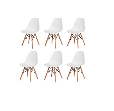 Kit com 6 Cadeiras Charles Eames Wood DSW Branca -  Base Madeira