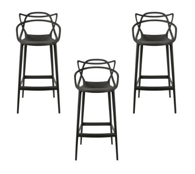 Kit com 3 Banqueta Allegra Masters 100% Polipropileno Preta baixa