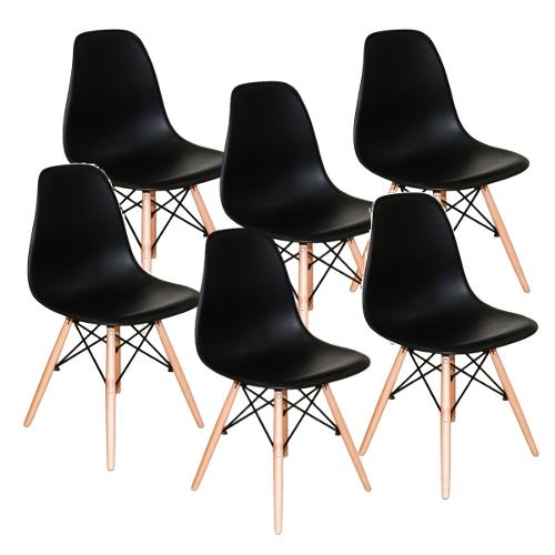 KIT COM  6 Cadeiras Fixas Concha Eifel preta