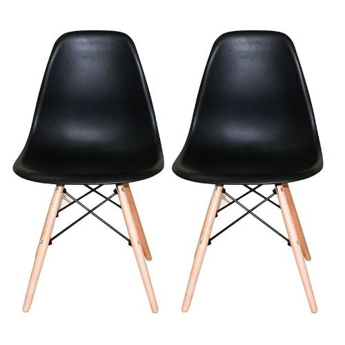 KIT COM  2 Cadeiras Fixas Concha Eifel Preta