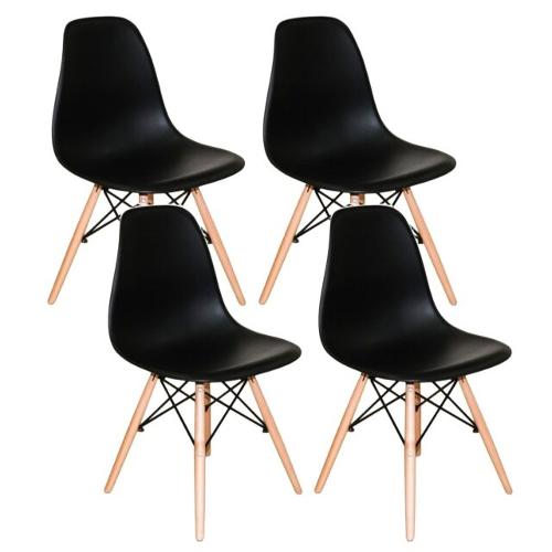 KIT COM  4 Cadeiras Charles Eames DSW Preta -  Base Madeira