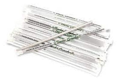 Kit C/100 Canudo De Papel Embalados Individualmente 5mmx250mm - Branco