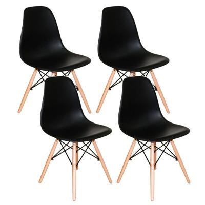 Kit 4 Cadeiras Eiffel Charles Eames Wood Base Madeira PRETA