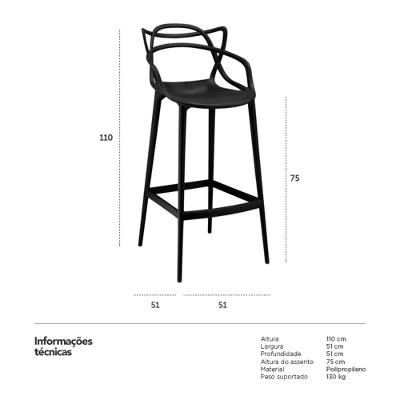 Conjunto c/3 Banqueta Allegra Alta Master Preta Cozinha Americana Balcão Polipropileno