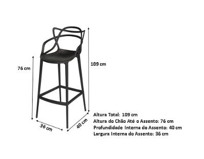 Conjunto c/2 Banqueta Allegra Alta Master Preta Cozinha Americana Balcão Polipropileno