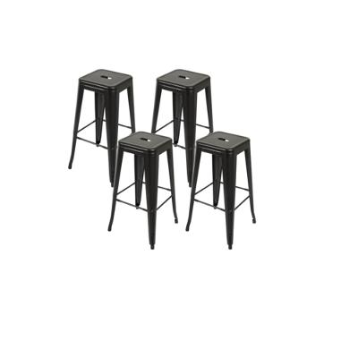 KIT COM 4 Banqueta Tolix Iron Design Industrial Preto  76 cm Aço Cozinha Bar Bistrô Bancada