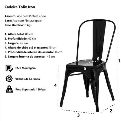 Kit com 4 Cadeira Tolix Iron Aço Carbono Industrial - Preto