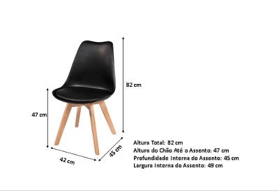 Kit c/6 cadeiras Leda – Charles Eames, Saarinen Wood com almofada preta