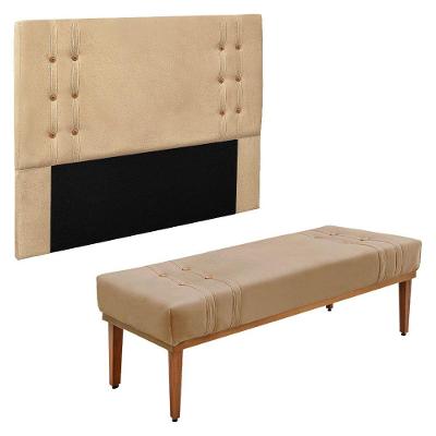 Kit Cabeceira E Calçadeira Recamier King 1,95M Suede Bege -