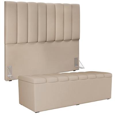 Kit Cabeceira Casal 140cm C/Calçadeira Recamier Baú Bege