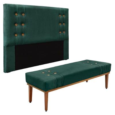 Kit Cabeceira Recamier Casal 1,40M Verde Floresta
