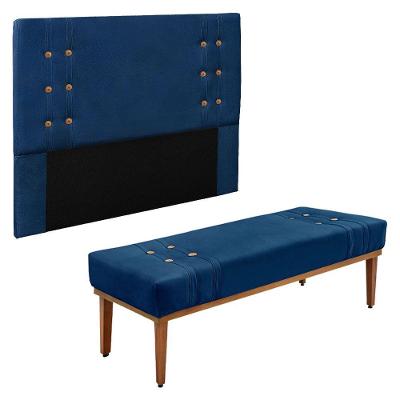 Kit Cabeceira Recamier Casal 1,40M Suede Azul Marinho