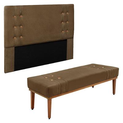 Kit Cabeceira Recamier Casal 1,40M Suede Caramelo