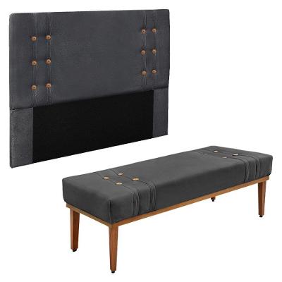 Kit Cabeceira E Calçadeira Recamier King 1,95M Suede Cinza