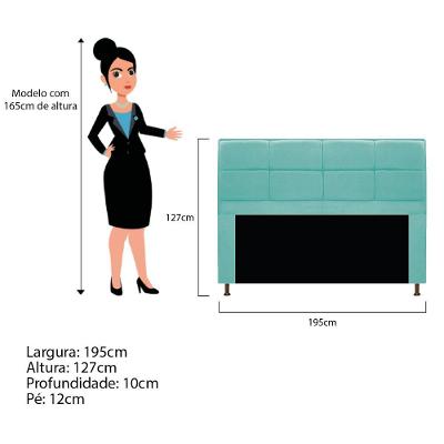 Cabeceira E Calçadeira Munique 195 Cm King Size Suede Azul Tiffany