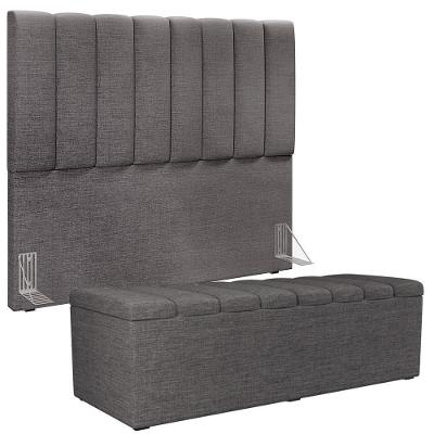 Kit Cabeceira Casal 140cm Calçadeira Baú Cinza Escuro
