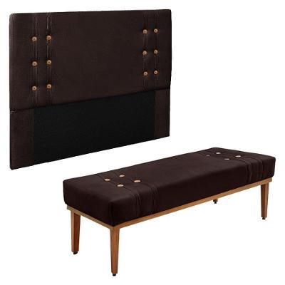 Kit Cabeceira Recamier Casal 1,40M Suede Marrom Café