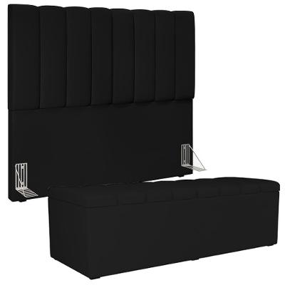 Kit Cabeceira Casal 140cm C/Calçadeira Recamier Baú Preto