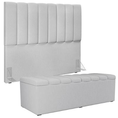 Kit Cabeceira Casal 140cm Com Calçadeira Recamier Baú Cinza