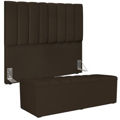 Kit Cabeceira Casal 140cm C/Calçadeira Recamier Baú Marrom