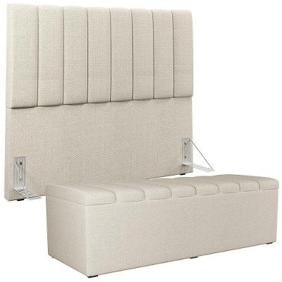 Kit Cabeceira Casal 140cm E Calçadeira Baú Champagne