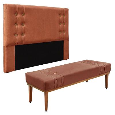 Kit Cabeceira E Calçadeira Recamier King 1,95M Cobre -