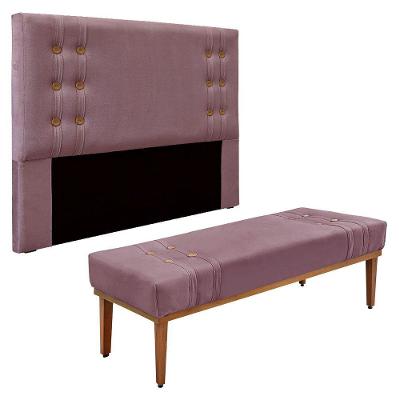 Kit Cabeceira E Calçadeira Recamier Casal 1,40M Uva -