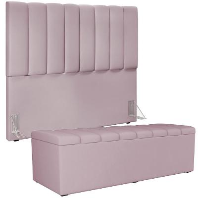 Kit Cabeceira Casal 140cm C/Calçadeira Recamier Baú Rosê