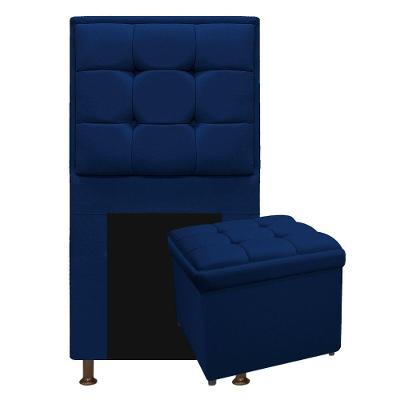 Cabeceira E Calçadeira 90 Cm Solteiro Suede Azul Marinho