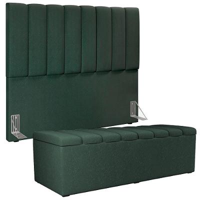 Kit Cabeceira Casal 140 Cm Calçadeira Baú Verde Musgo