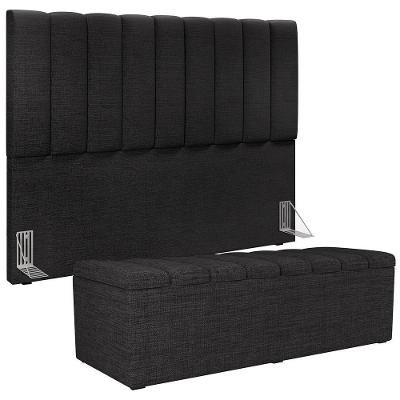 Kit Cabeceira Casal 140cm C/Calçadeira Recamier Baú Chumbo