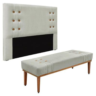 Kit Cabeceira E Calçadeira Recamier King 1,95M Cinza Prata