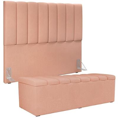 Kit Cabeceira Casal 140 Cm Com Calçadeira Recamier Baú Rosê