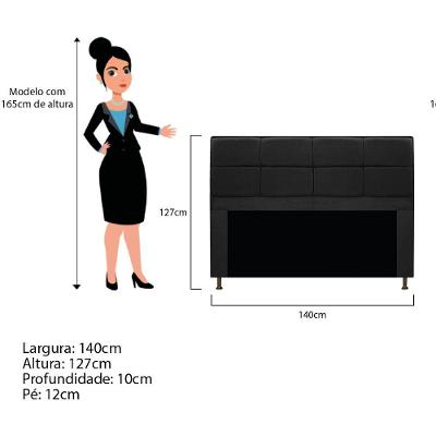 Cabeceira E Calçadeira Munique 140 Cm Casal Suede Preto