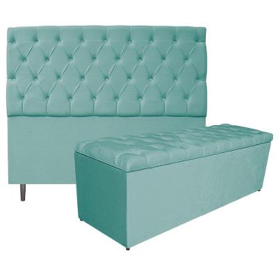 Cabeceira e Calçadeira 195 Cm King Size Suede Azul Tiffany