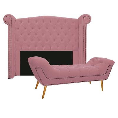 Kit Cabeceira e Calçadeira Veneza 160cm Queen Size Rosa Bebê