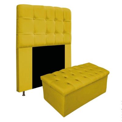 Kit Cabeceira e Calçadeira Baú Mel 90 Cm Solteiro Amarelo