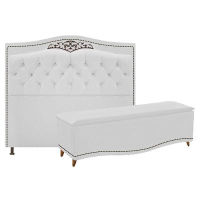 Kit Cabeceira e Calçadeira Yasmim 140 Cm Casal Corano Branco