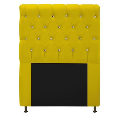 Cabeceira Cristal 90cm Solteiro com Strass Suede Amarelo