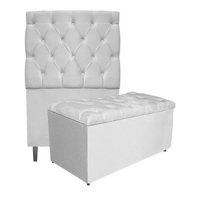 Cabeceira e Calçadeira Liverpool 90 Cm Solteiro Suede Branco