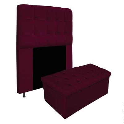Cabeceira e Calçadeira Baú estofada Mel 90 Cm Solteiro Bordô