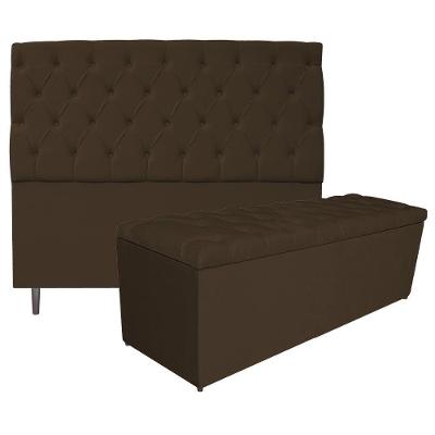Kit Cabeceira e Calçadeira 160 Cm Queen Size Suede Marrom