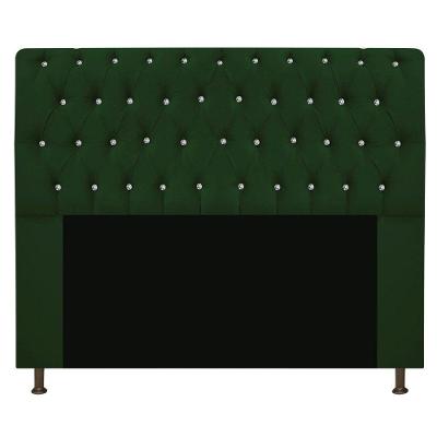 Cabeceira Estofada Lady Com Strass 160cm Queen Size Verde