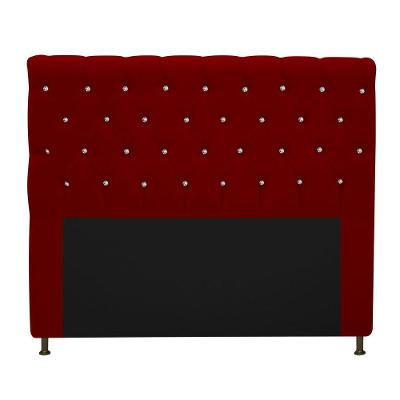 Cabeceira Cristal 160cm Queen Size com Strass Suede Bordô