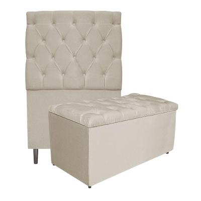 Cabeceira e Calçadeira Liverpool 90 Cm Solteiro Suede Bege