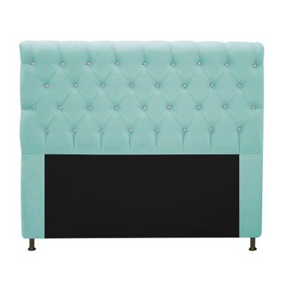 Cabeceira 160cm Queen Size com Strass Suede Azul Tiffany
